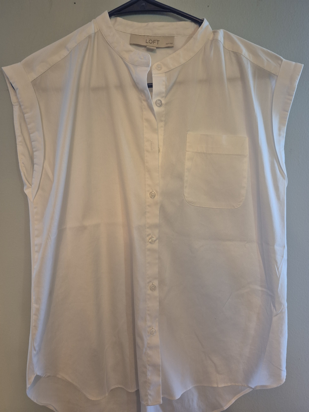 LOFT White Sleeveless Button-Down Shirt, Sm Petite